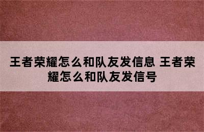 王者荣耀怎么和队友发信息 王者荣耀怎么和队友发信号